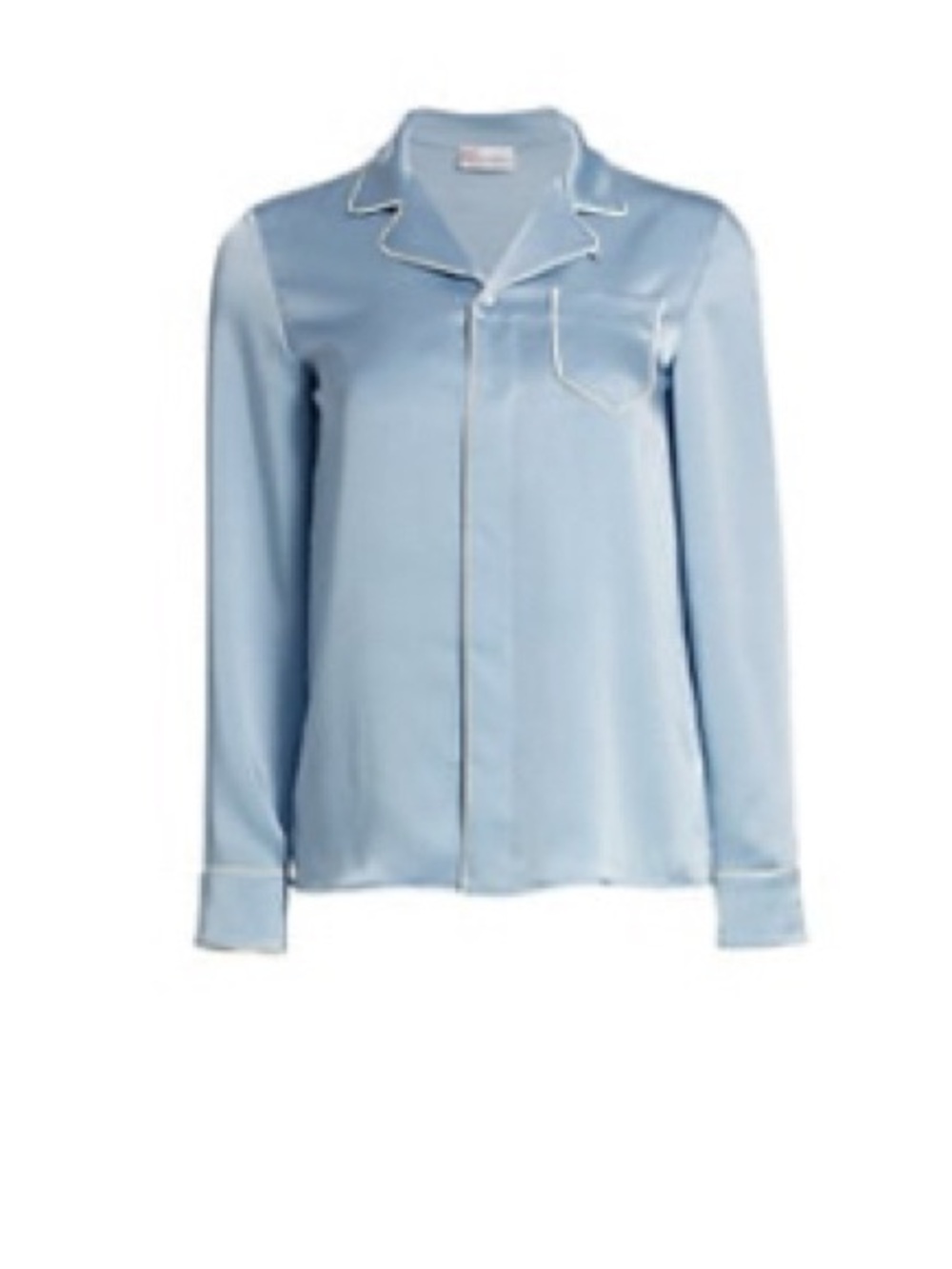 RED Valentino Light Blue Silk Button-Up Pajama Top with White Piping